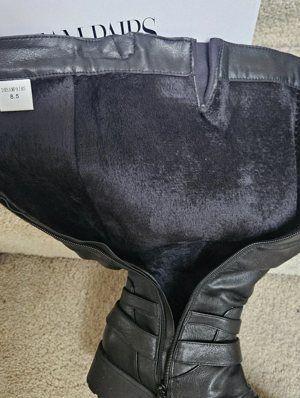 DREAM PAIRS Womens Tall Buckle Riding Boots Black Sz 8.5 Vegan Leather Wide Calf